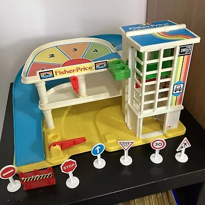 Buy Vintage Retro 1970s Fisher Price Little People Play Family Action Garage + Signs • 25£