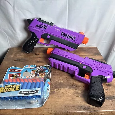 Buy Fortnite Nerf Gun Dual Pistols Purple Dart Blasters DP-E 3 - 30 Darts - Hasbro • 18.95£