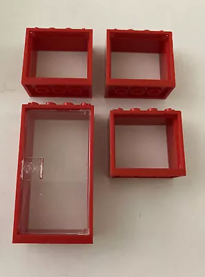 Buy Lego Part 60598 Window 2x4x3 Red (3) Part 60599 Door 2x4x6 (1) Red W/ Clear Door • 2£