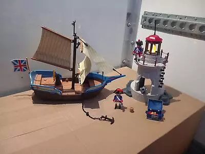 Buy Playmobil 5140 / 6680 English Naval Boat / Ship & Lighthouse Used / Clearance • 34.95£