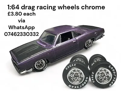 Buy 1/64 CUSTOM Wheels Rubber Tyres Hot Wheels Matchbox Chrome Drag Racing Goodyear • 4.99£