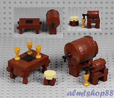 Buy LEGO - 2x Wine Barrel On Stand W/ Table Kegs Goblets Tap Drink Minifigure Castle • 16.15£
