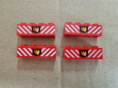 Buy LEGO 3010p928 - Brick 1 X 4 With Flames And White Stripes  - Red. - Vintage X4 • 3.99£
