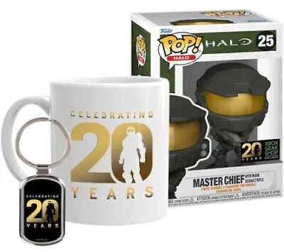 Buy Funko Pop Halo Master Chief 25, 20th Anniversary Bundle, Mug Keyring XBOX STORE • 75£