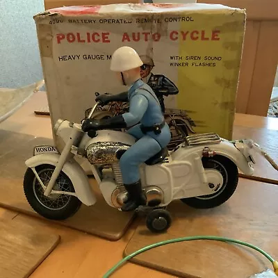 Buy Very Rare Bandai Tinplate Police Motorcycle Large Bike Honda Megro Working • 50£