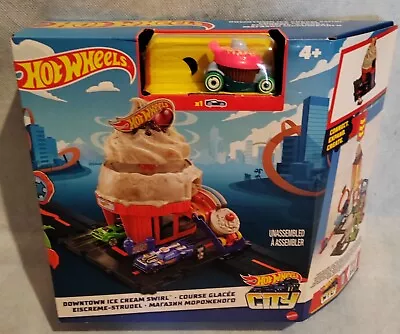 Buy Hot Wheels City Downtown Ice Cream Swirl Playset  Pink . New & Sealed • 21.99£