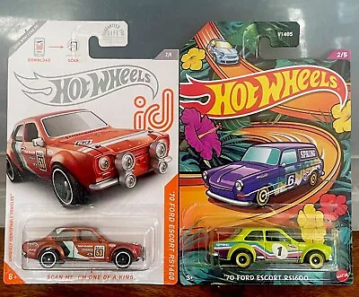 Buy Hot Wheels X 2 ‘70 Ford Escort RS1600 Green Spring Card & Orange ID Chase • 25£