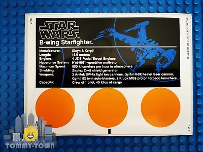 Buy Lego Star Wars ORIGINAL STICKER SHEET ONLY For Lego Set 10227 B-wing Starfighter • 19.99£