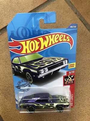 Buy Hot Wheels '69 Dodge Charger 500 HW Flames 8/10 #189 Long Card Purple BNIB • 3.25£