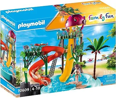 Buy PLAYMOBIL Family Fun 70609 Water Park With Slides, Water Toy, For Ages 4 • 49.68£