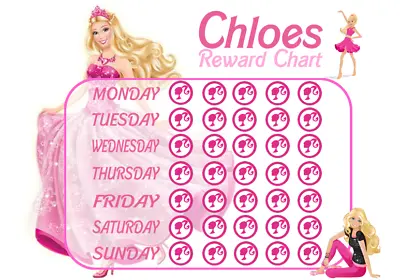 Buy Personalised Barbie Doll Reward Chart Poster & Star Stickers • 3.99£