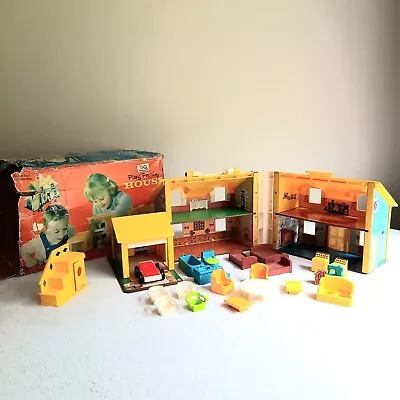 Buy Fisher-Price Play House - Furniture, Sewing Machine, Car, Box Vintage 1969 USA • 49.95£