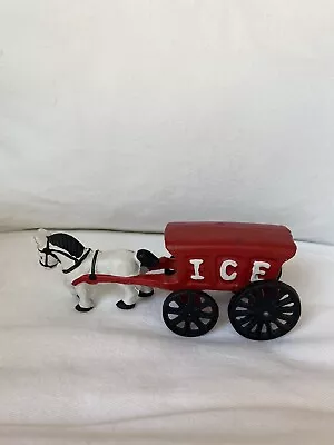 Buy Vintage Cast Iron Toy Horse With Ice Wagon Cart Wheels Move • 28.35£