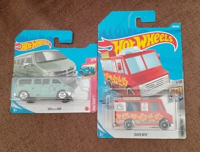 Buy 2 New Hot Wheels - Red Quick Bite Van + Green Dodge Van • 5.79£