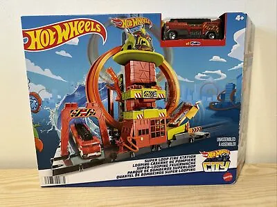 Buy Hot Wheels City Super Loop Fire Station Playset & 1 Toy Car Brand New In Box • 34.99£