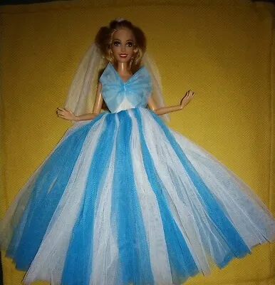 Buy Barbie Dolls Dress Princess Ball Gown Wedding Dress Wedding Dress K59 Blue White • 11.44£