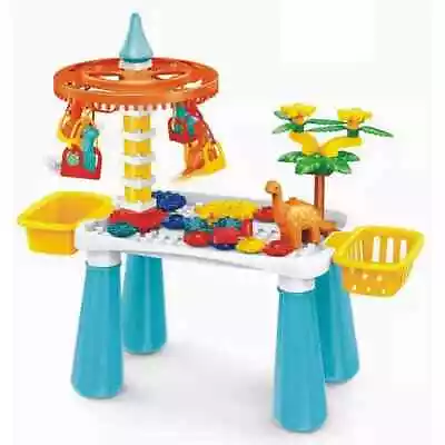 Buy Kids Building Blocks Construction Table With Dinosaur Toy For 3+ Girls & Boys • 19.99£