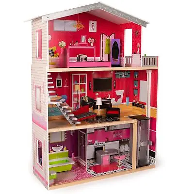 Buy Large Wooden Dolls House Barbie Size With Lift And 10 Play Accessories By Boppi • 67.99£