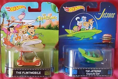 Buy Hot Wheels Retro Entertainment The Flintstones Flintmobile + Jetsons Capsule Car • 28.95£