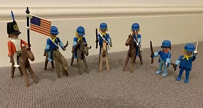 Buy Playmobil 1974 Geobra US Cavalry Soldier / Civil War Figures Horses Flag Weapons • 12£
