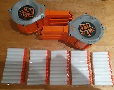 Buy 2x Nerf Gun 25 Dart Drum Magazine  Clips + 50 New Darts All Fully Tested. VGC • 22.95£
