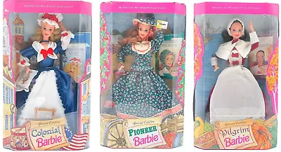 Buy 3x NrfB 1994 Mattel American Stories Barbie Dolls: Colonial + Pilgrim + Pioneer • 122.81£