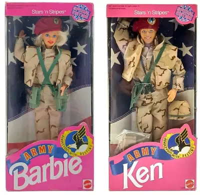 Buy 2x 1992 Mattel Stars 'n Stripes Barbie Doll: Army Barbie 1234 + Ken 1237 / NrfB • 76.98£