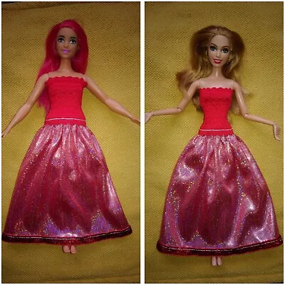 Buy Barbie & Curvy Red Glitter Dress Dolls Clothing Princess Evening Ball Gown K69 • 6.06£