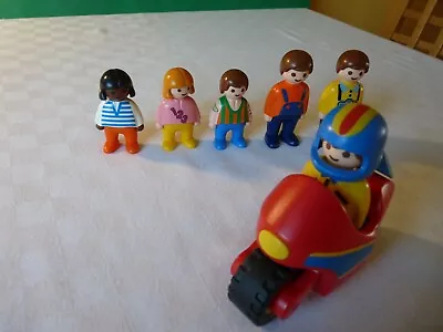 Buy PLAYMOBIL 123 - 6 FIGURES And A NOISY MOTOR CYCLE BIKE In VERY GOOD CONDITION • 0.99£