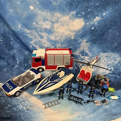 Buy Playmobil Police Bundle Vehicles - Car Boat Helicopter Fire Engine & Figures • 19.99£