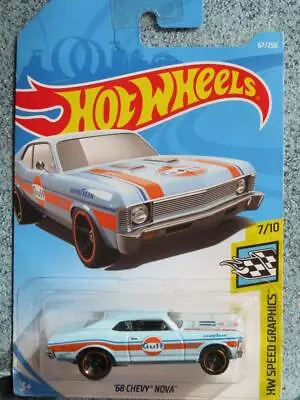 Buy Hot Wheels 2019 #067/250 1968 CHEVY NOVA Blue Gulf Oil Colours @C Long Card • 3.98£