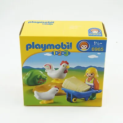 Buy PLAYMOBIL 1.2.3 Farmers Wife Wheelbarrow & Hens Farm Playset 6965 New • 6.99£