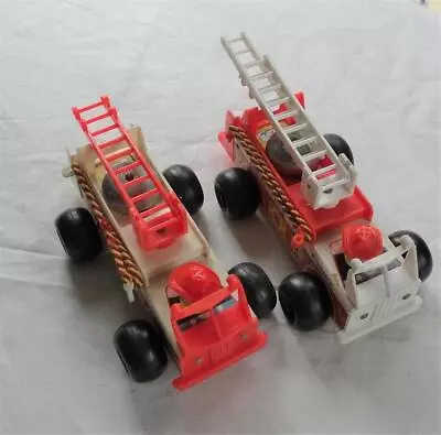 Buy Two Vintage Fisher Price 1968 Little People Wood/plastic Fire Engines 19cm Long • 4.99£