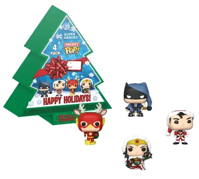 Buy Funko Pocket Pop 4 Pack - DC Super Heroes Happy Holidays Tree • 12£