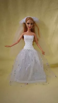 Buy Barbie Dolls Glitter Dress White Silver Princess Wedding Dress K68 Wedding Dress • 11.30£