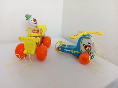 Buy Vintage 1970s Fisher Price Mini Copter Pull Along Toy #448 & Jalopy  #724 • 15£