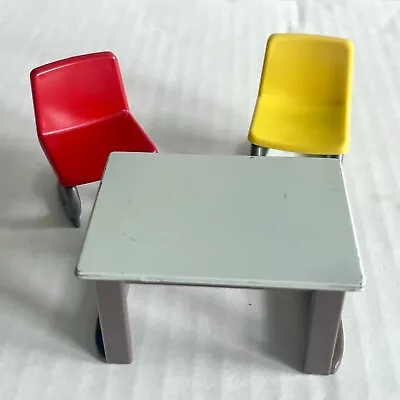 Buy Playmobil Furniture: Table & 2 Coloured Chairs. Office Or Dolls House Furniture • 3.50£