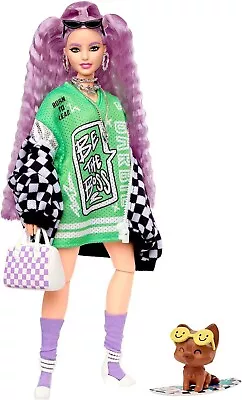 Buy BARBIE BRAND Extra Doll #18 In Jersey Dress & Oversized Checkered Jacket (HHN10) • 17.99£