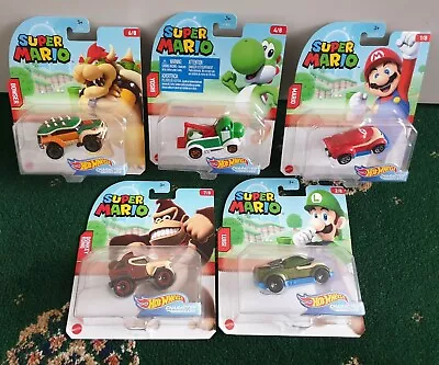 Buy Hot Wheels Super Mario Diecast Character Cars X5 ~ Mario Luigi Bowser Yoshi DK ~ • 32£