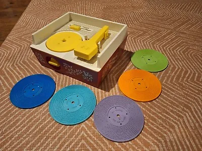Buy Vintage 1971 Wind Up Fisher Price Record Player + 5 Records Fully Working VGC • 22£