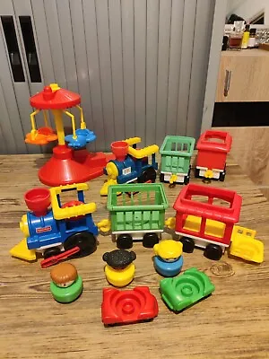 Buy Vintage Fisher Price Circus Train With Squeaker, 2 Carriages & 3 Figures 1991 • 16.99£