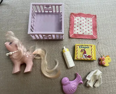 Buy Vintage 1984 G1 My Little Pony Baby Cotton Candy W/ Accessories Play & Care Set • 23.62£