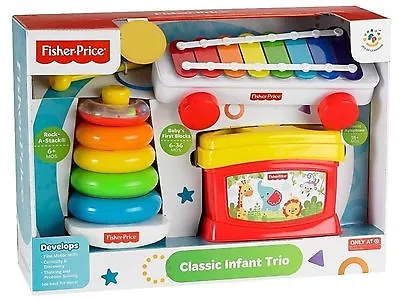 Buy Baby Fisher-Price Classic Infant Trio Rock-a-Stack, First Blocks, Xylophone • 36.99£