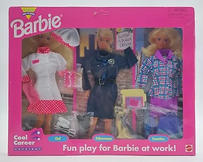 Buy 1995 Barbie Cool Career Work Fashion Gift Set / 3 Modes / NrfB / Mattel 68592-91 • 51.48£