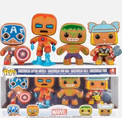 Buy MARVEL Funko Gingerbread Avengers 4 Pack Bobble-Head GITD Special Edition BNIB • 19.99£