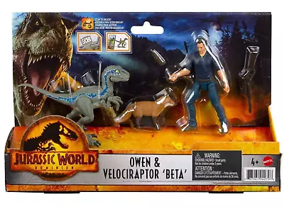 Buy Official Mattel Jurassic World Owen & Velociraptor BETA Dino Action Figure • 24.99£
