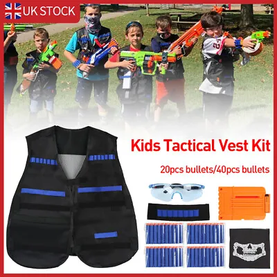 Buy Kids Tactical Vest Kit For Nerf Guns N-Strike Elite Series W/Glasses Mask Bullet • 14.69£