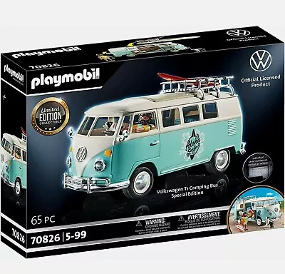 Buy Playmobil 70826 Volkswagen T1 Camper Van Light Blue Surfer Bus - Limited Edition • 54.25£