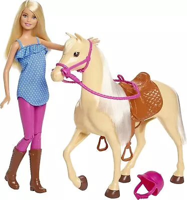 Buy Barbie FXH13 - Horse With Mane And Doll With Moving Knees, Dolls Toy • 60.53£