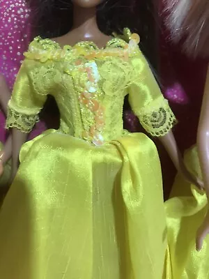 Buy Barbie Dress Handmade Sunshine Yellow  Mixed Silk Indiana Banglori • 10.30£